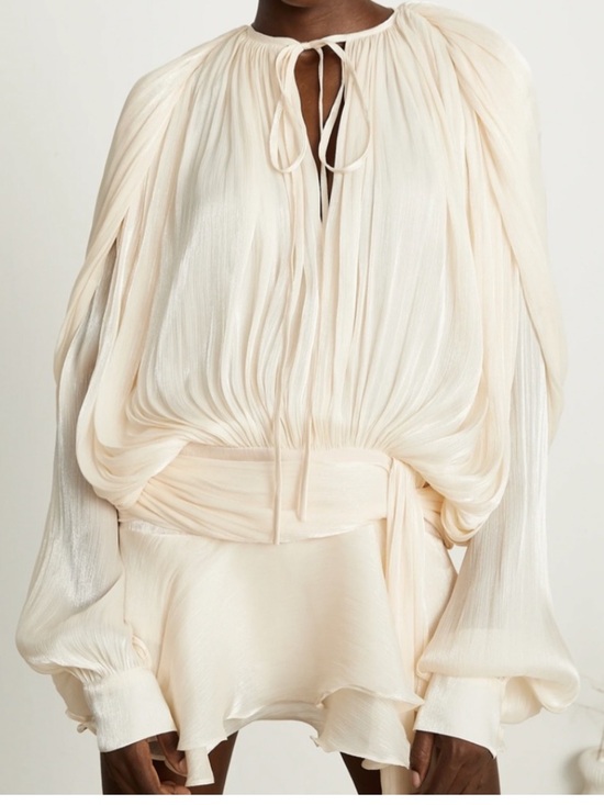 Miss Rosier Dresses & Skirts - Women's Cream Pleated Tie-Neck Dress